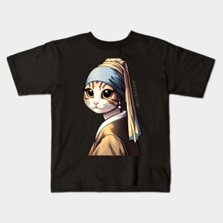 Cat with a Pearl Earring Kids T-Shirt